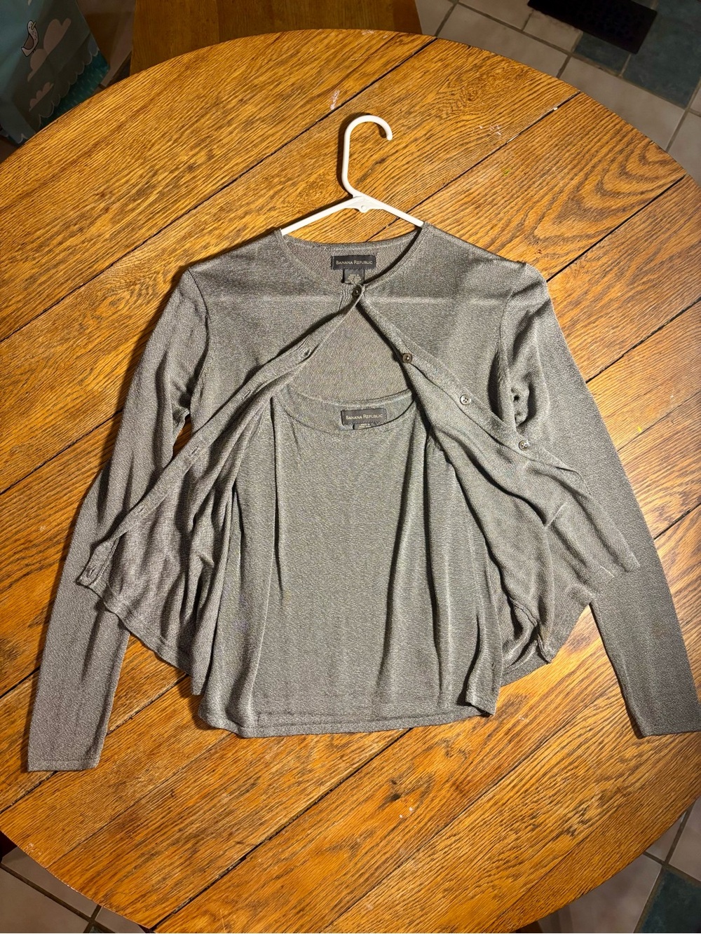 Vintage Banana Republic Metallic Gray Layered Cardigan & Shell Set Size Small